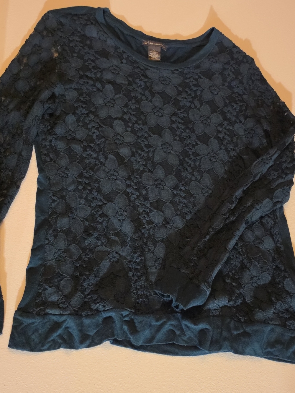 Adrianna Papell Teal Floral Lace Long Sleeve Top